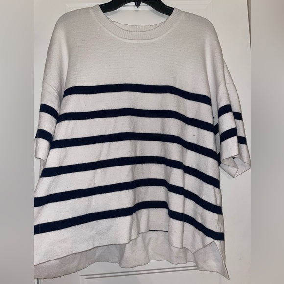 Sincerly Jules Sweaters - Cream Knit Sweater with Navy Stripes